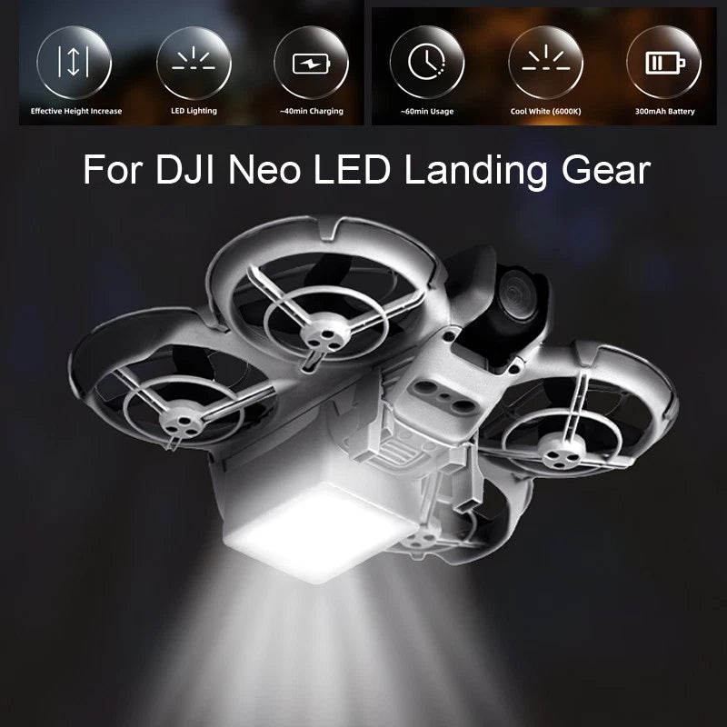 DJI Neo LED landing gear attachment with tripod legs and bright white light
