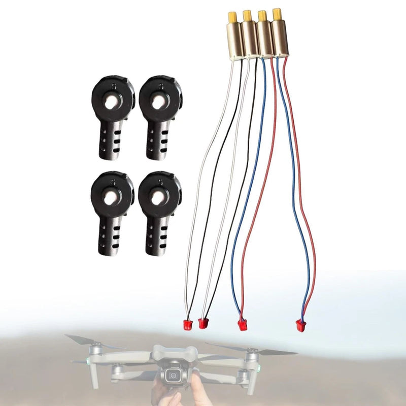 RC drone motor set with four black motors and bundled 4-wire leads with gold pins