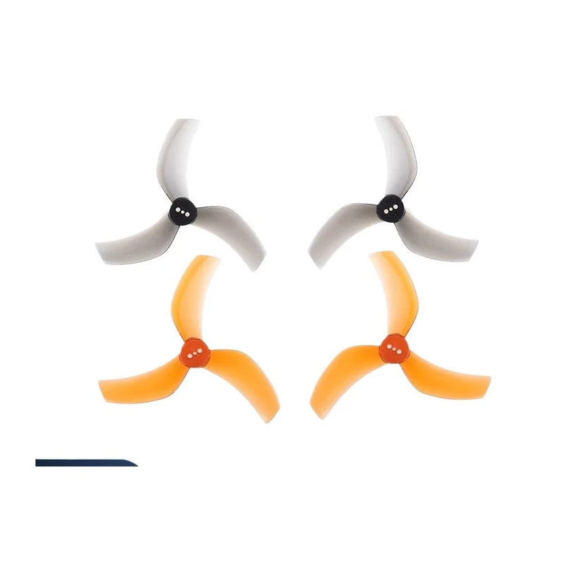 Orange 3-blade ducted FPV propellers with black hubs, inverted D90S-3