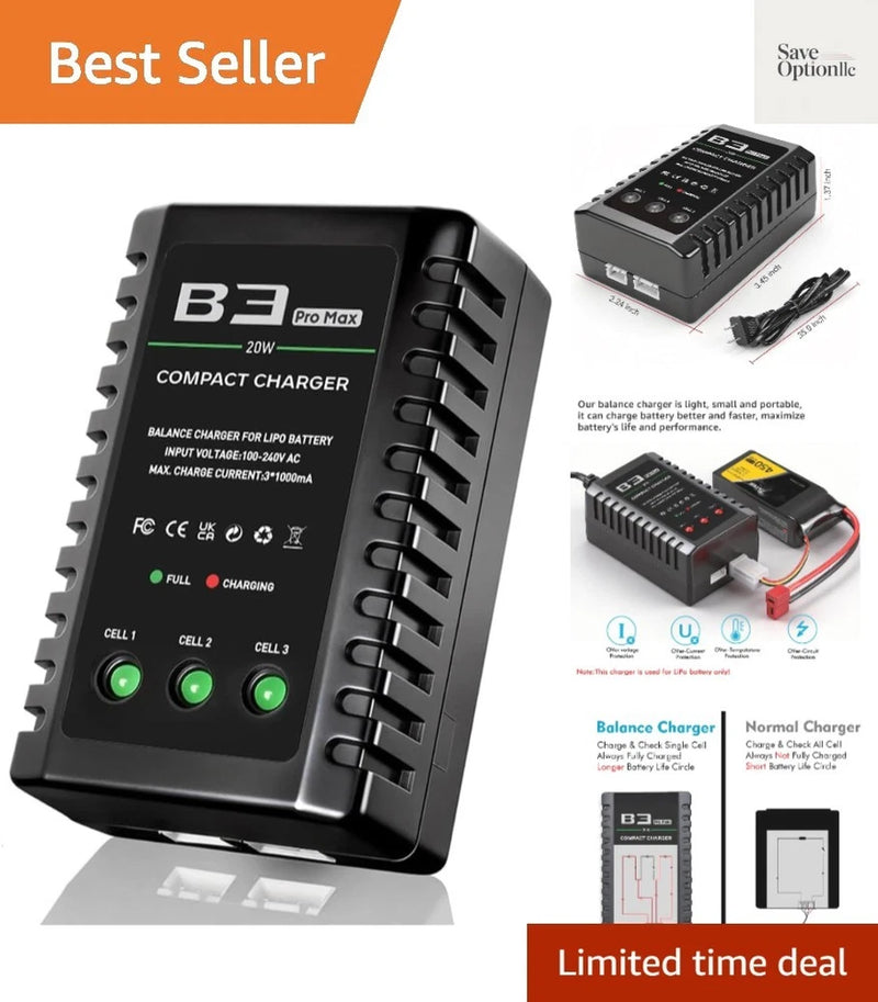 LiPo Battery Charger 2S 3S Balance Charger for 7.4V 11.1V RC Toy & Model Battery