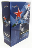 Sukhoi Su-27 Flanker model airplane in blue retail box with red star graphic