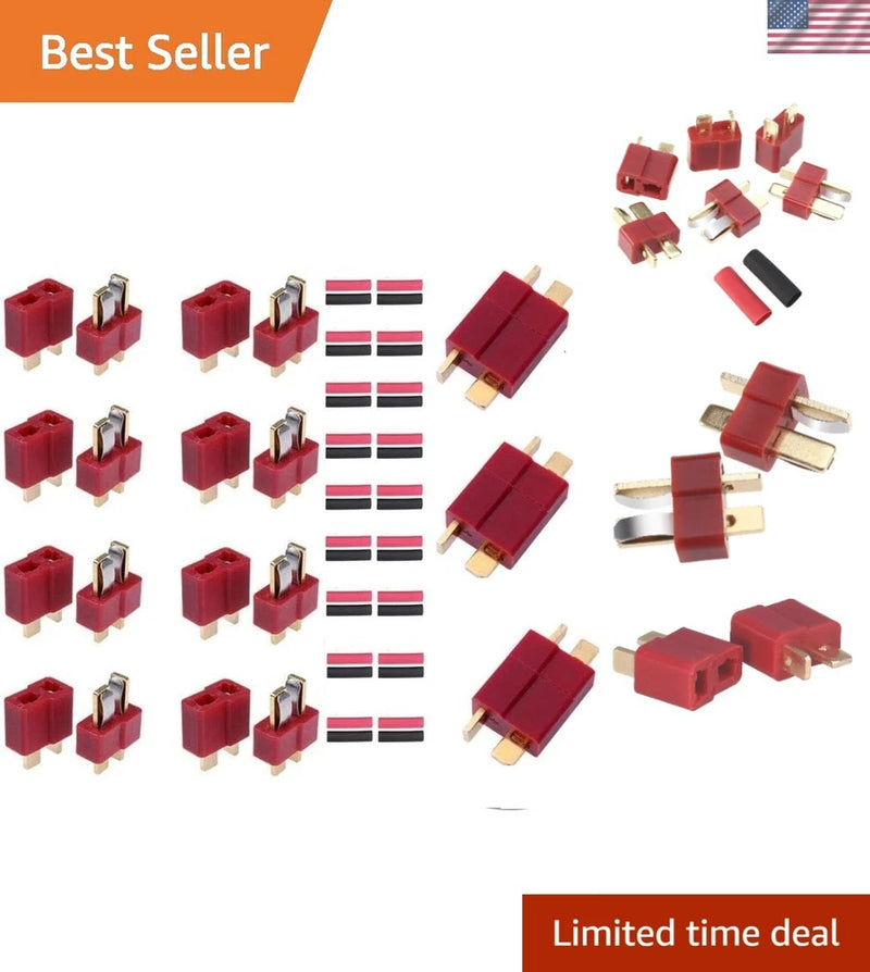 10 Pairs T Plug Connectors for RC LiPo Battery + 20 Shrink Tubing - 120A Max Battery