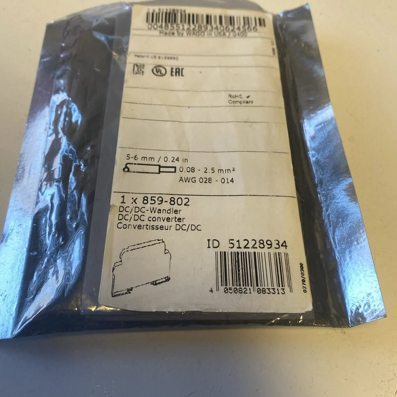 WAGO 859-802 Dc/Dc Converter Nip Input 24V Dc / Exit 10V Dc 0,5A