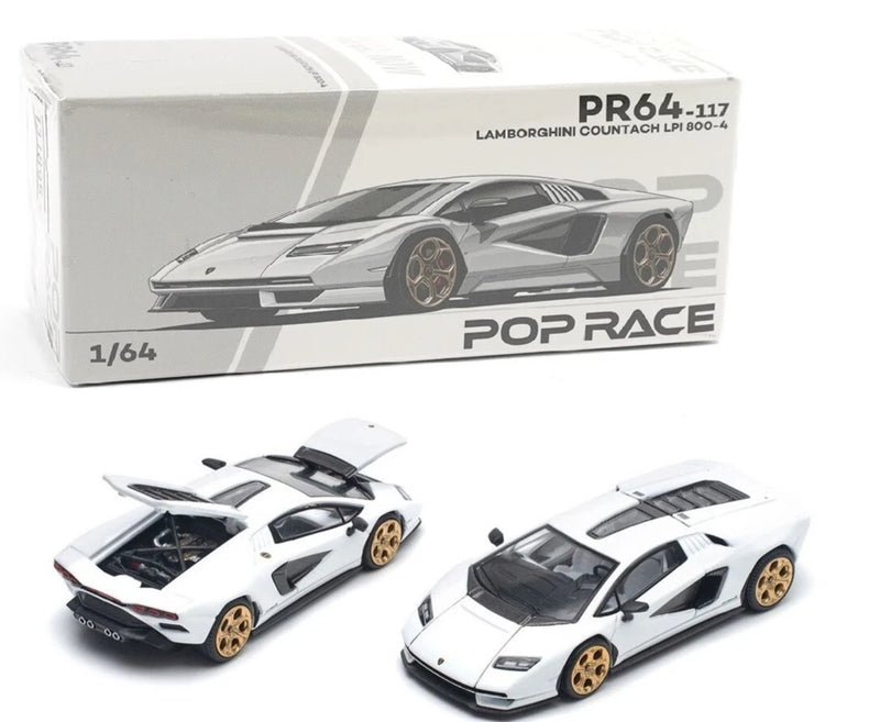 Pop Race 1:64 Lamborghini Countach LPI 800-4 White Diecast Model Car PR640117