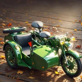 Retro Tricycle Sidecar Motorcycle Alloy Diecast Military Bike Model Kid Toy 1/10