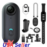 Mini wearable body action camera with dark device and mounting accessories, black strap