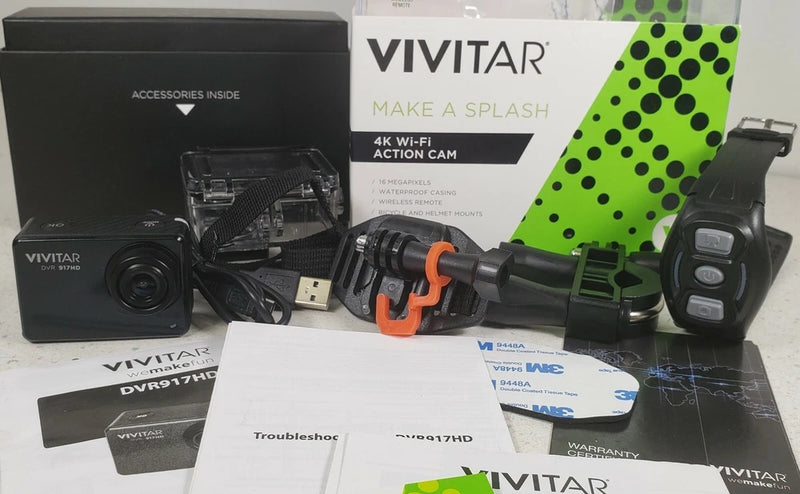 Vivitar DVR917HD 4K Action Camera with Wireless Watch Remote Black & Accessories