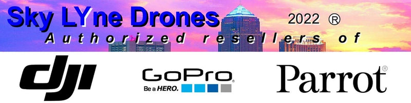 Drone brand banner with DJI and Parrot logos and authorized reset text