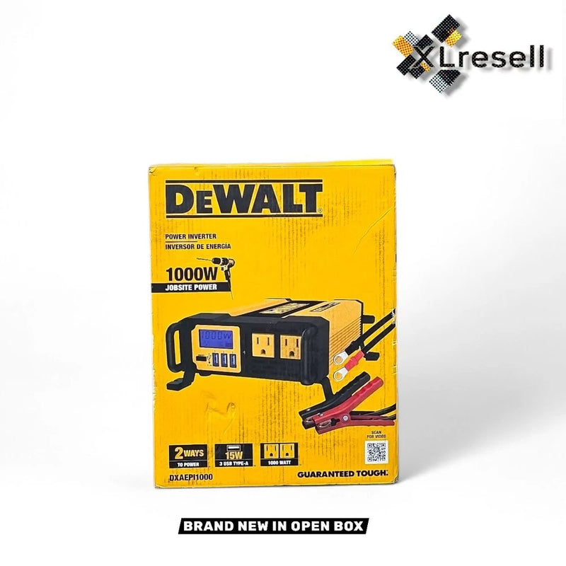 DeWALT car power inverter retail box with 1000W graphic and USB port details