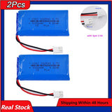 2-pack 3.7V 1000mAh LiPo RC battery packs with 2-pin 2.54 connectors and leads