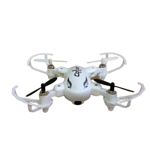 White folding pocket quadcopter drone with built-in camera and four propellers