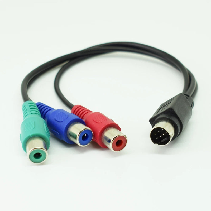 10pcs Mini 7pin Din PS2 Male S-Video To 3 RCA Female Red/Blue/Green HDTV Cable