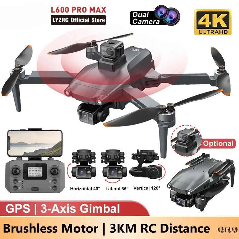 GPS 4K dual-camera drone with 3-axis gimbal, obstacle avoidance, and foldable prop arms