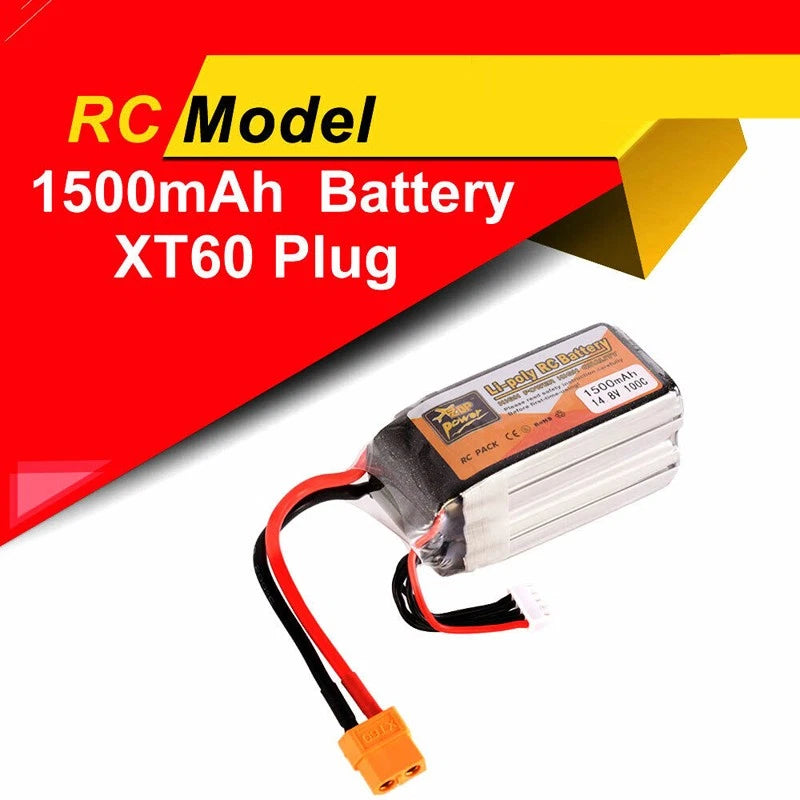 14.8V 1500mAh 100C 4S Lipo Battery with XT60 Plug for RC Racing Drone Battery