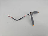 Drone motor repair assembly with prop blade, motor housing, and connector wires