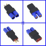 EC5 to T-plug battery adapter with blue connector blocks, black housing, red T-style plug