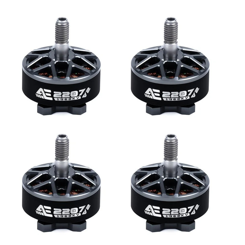 FPV brushless motor with black housing, AE 2207 label, threaded shaft
