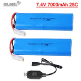 2pcs 2S 7.4V 7000mAh 25C Li-ion Battery Big Tamiya plug + USB cable for Henglong
