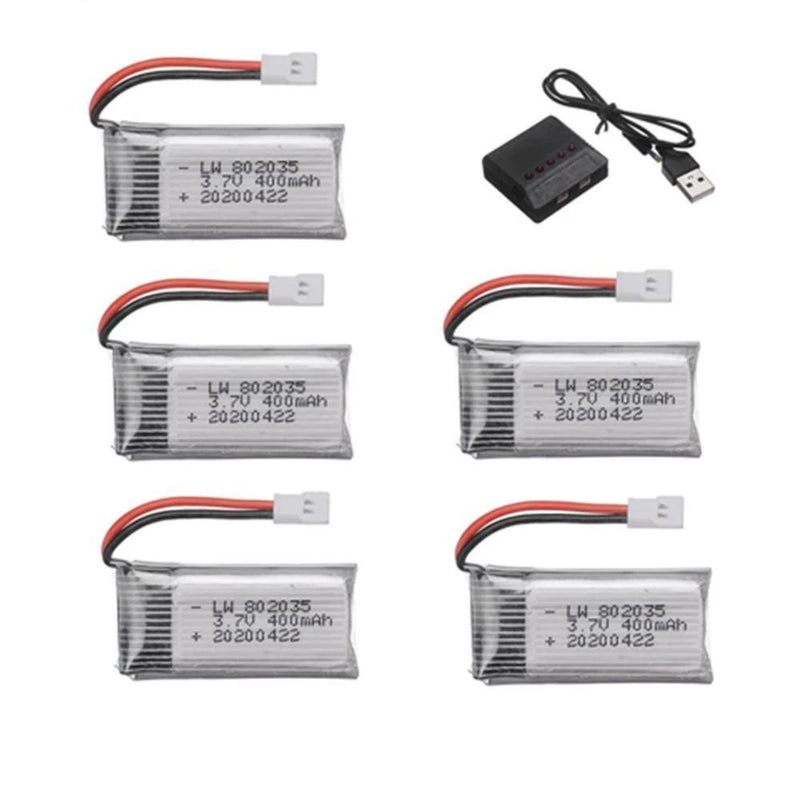 5PCS 400mAh 3.7V High Rate Battery 802035 + Charger For Hubsan X4 H107 H107d dro Battery