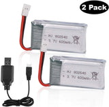 2pcs 3.7V 600mAh 25C Lipo battery XH2.54 Connector with USB Charger for RC Drone