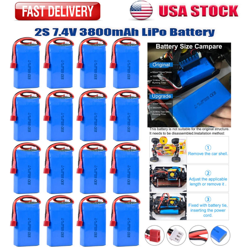 2S 7.4V 3800mAh LiPo Battery for Wltoys 144010 12428 124019 124018 124019 RC Car
