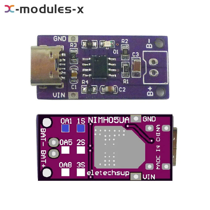 Purple DC-DC converter and NiMH battery charger circuit board module with terminals