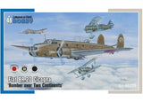World War II bomber aircraft model kit, camo finish with twin propellers