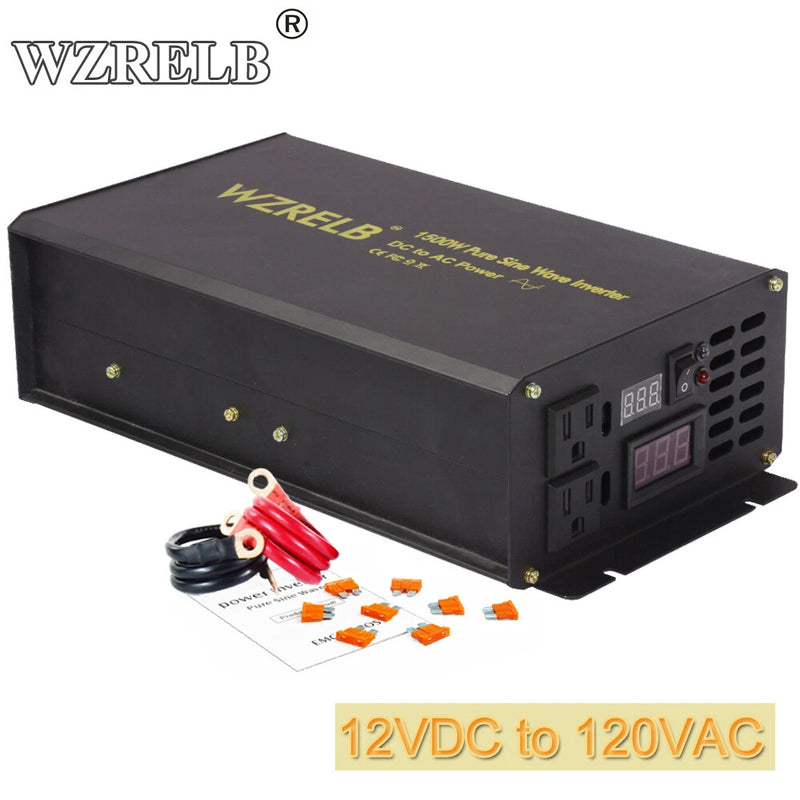 12V Power Inverter Pure Sine Wave 1500 watt Car Power Supply Truck Solar RV Home