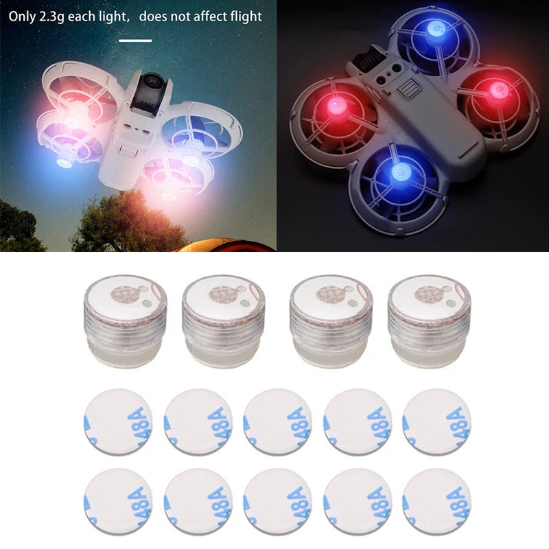 LED drone night warning light accessory set with white circular adhesive pads
