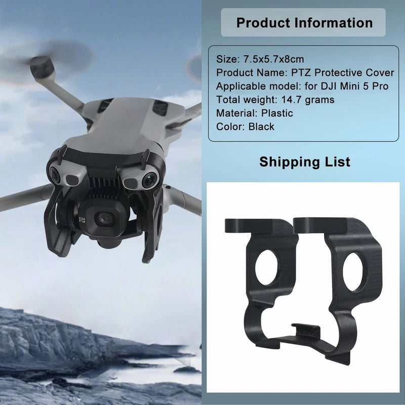 Black plastic PTZ protective cover for DJI Mini 5 Pro drone with mounting frame