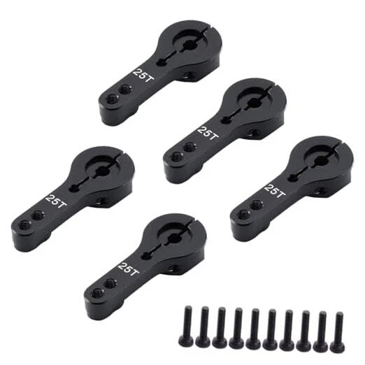 5pcs 25T Aluminum Servo Horn M3 Threads Metal Steering Arm for RC Car Black