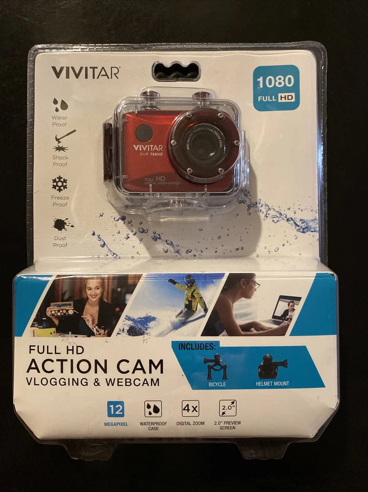 VIVITAR 1080 Full HD 12MP Waterproof Action Cam DVR786HD-RED BRAND NEW