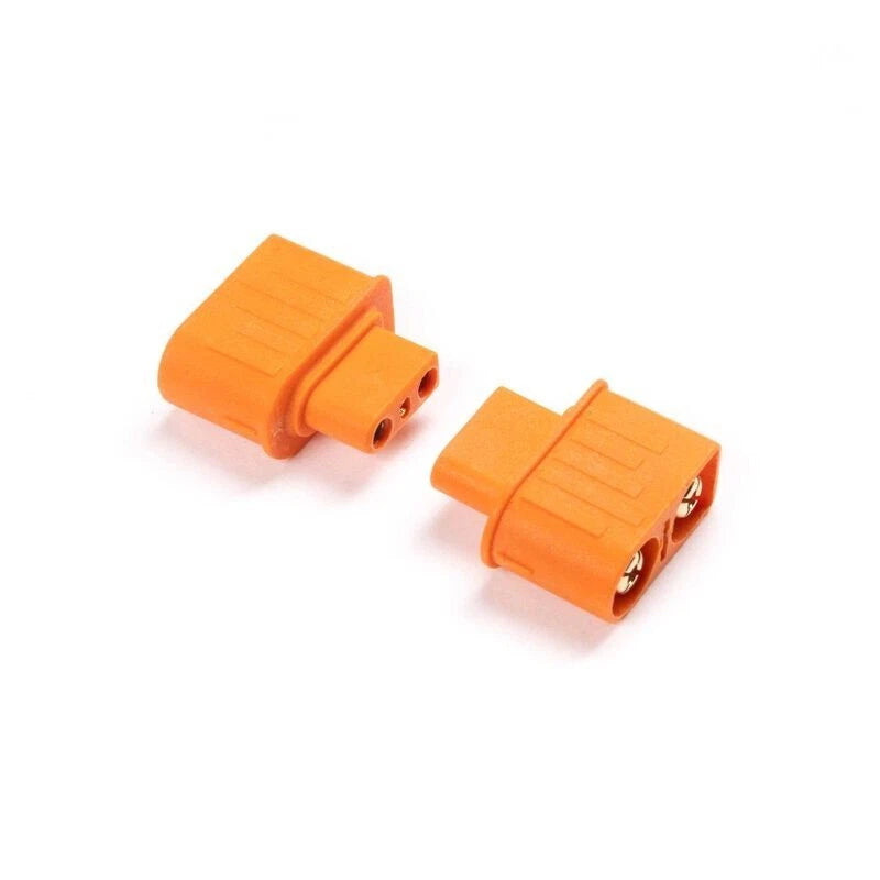 Orange battery adapter with two-pin plug and socket connectors