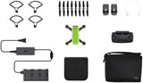 DJI Spark Fly More Combo in meadow green with drone, remote, propellers, and charging case