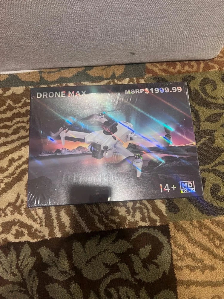 Boxed quadcopter drone package with printed drone and light effects