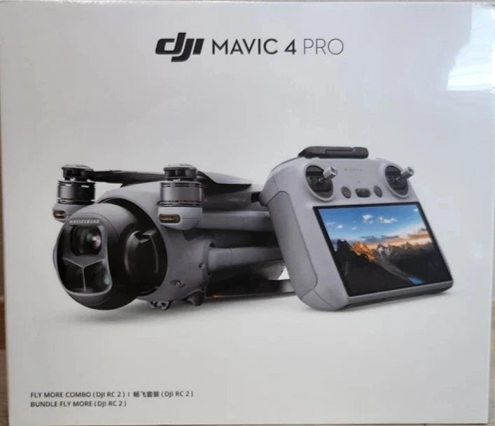 DJI Mavic 4 Pro drone with controller and display screen, gray and black