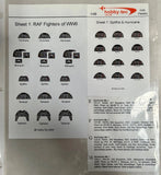 1/48 scale RAF fighter instrument panel decal sheet with multiple cockpit markings