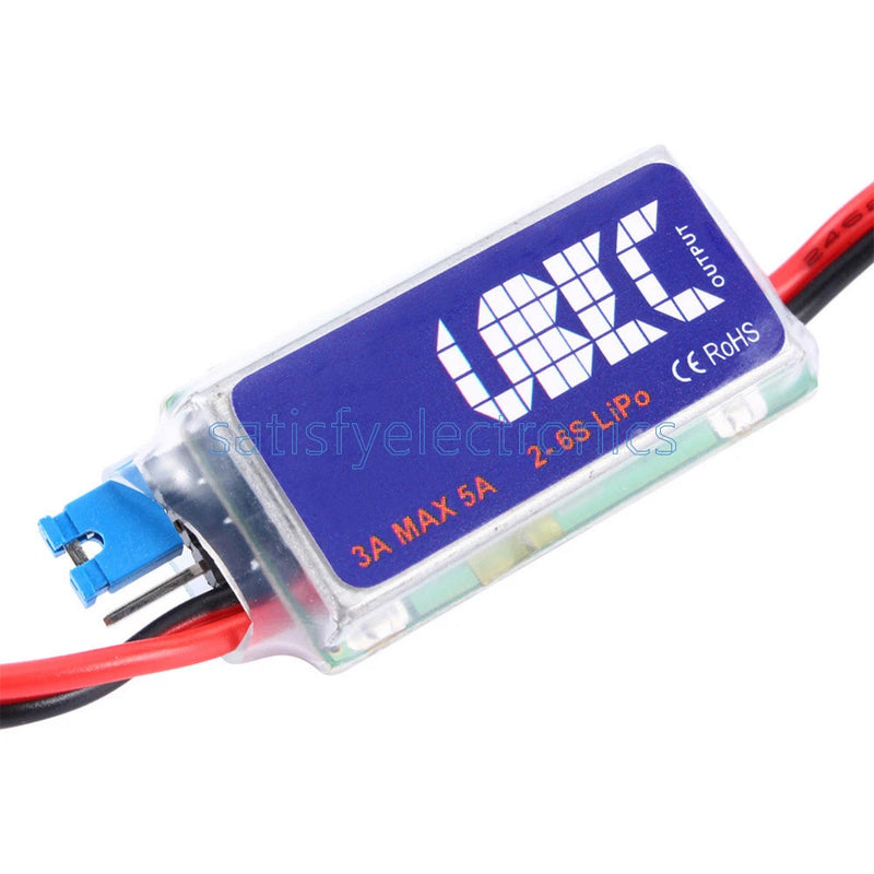 RC UBEC switch-mode power module in clear case, blue label, 3A rating