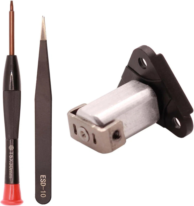 Reinforced front pivot hinge with T5 screwdriver, metal bracket and black mounting piece