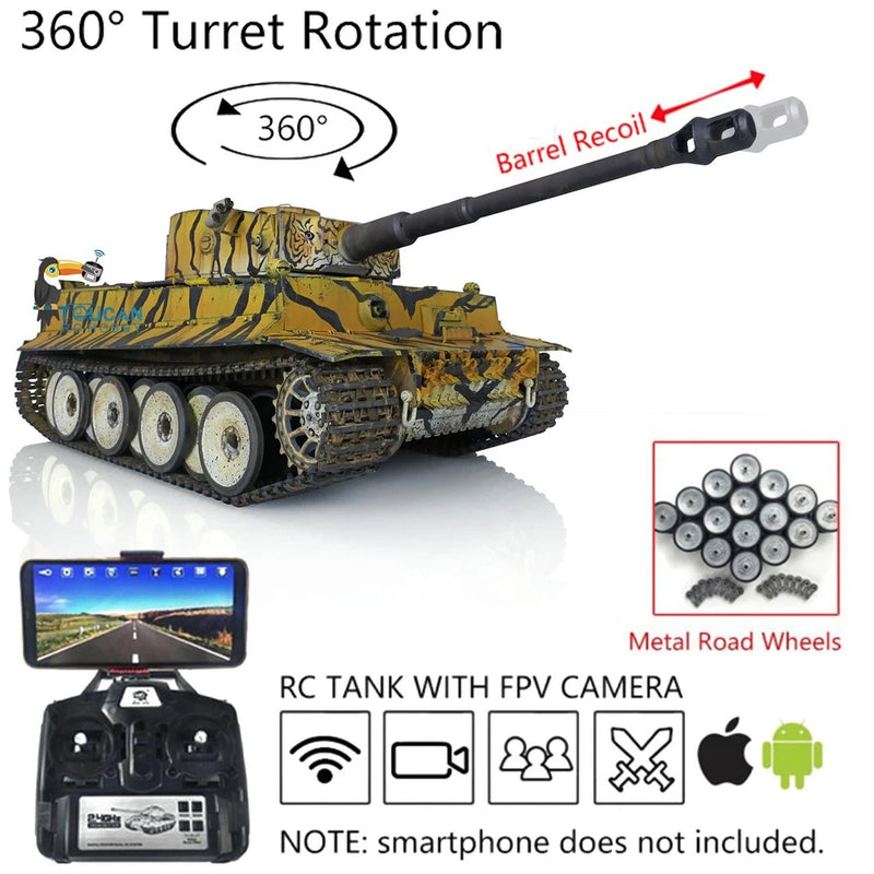 1:16 Heng Long 7.0 Tiger I RTR BB IR RC Tank 3818 FPV Smoke Hand Painted Color