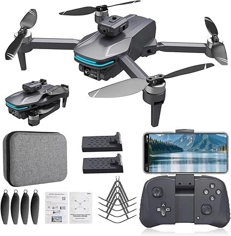 Foldable 4K drone with dual cameras, dark gray, with controller and accessories