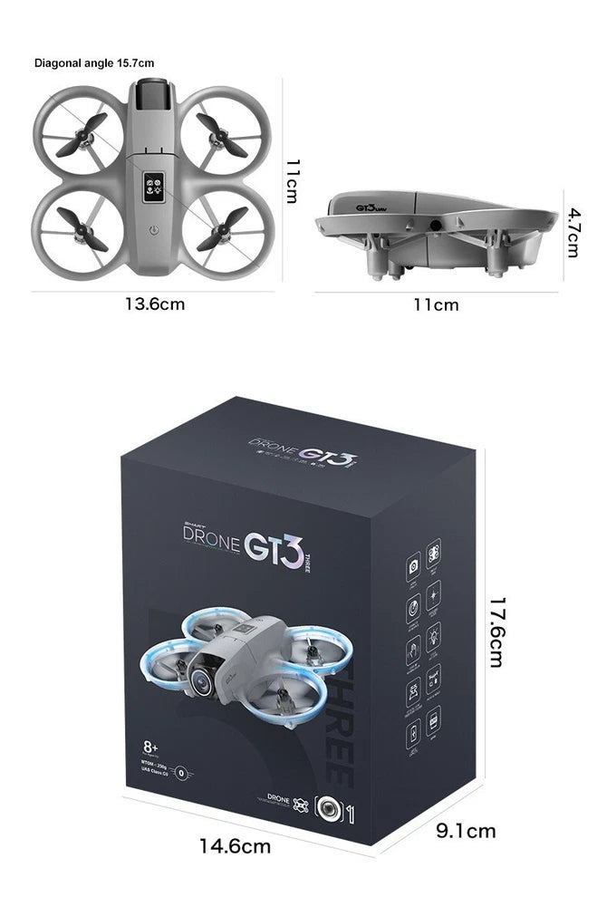 GT3 mini quadcopter drone with four rotors and anti-collision design, in retail box
