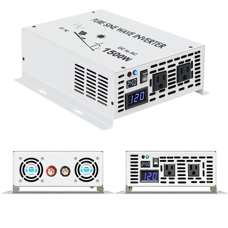 1500W Pure Sine Wave Power Inverter 24VDC to 120/220VAC Off-Grid Solar Truck Car