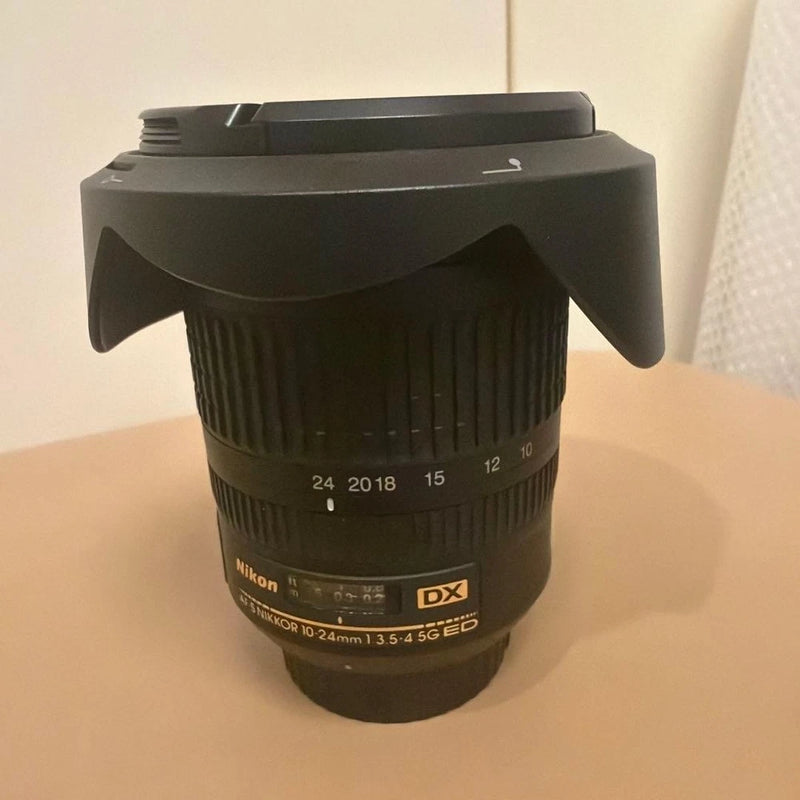 Nikon 10-24mm f/3.5-4.5G ED DX black camera lens with zoom scale