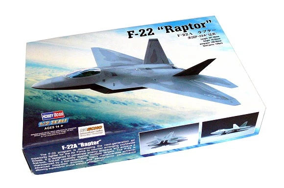 HOBBYBOSS F-22 Raptor 1/72 aircraft model kit box, blue-gray printed artwork