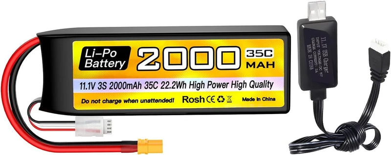 1PCS 3S Lipo Battery 11.1V 2000mAh 35C with XT30 Plug with USB Charging Cable