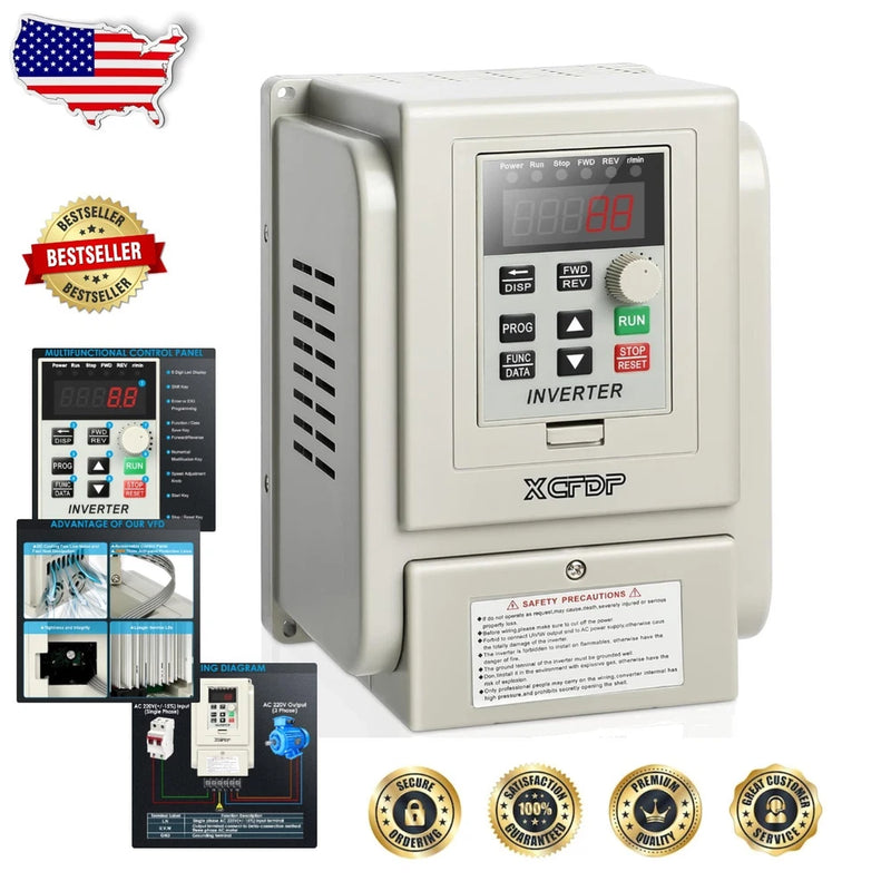 Durable 1.5KW 2HP VFD Single Phase Input 3 Phase Output Motor Converter