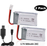 2PCS 3.7V 600mAh Lipo battery 25C XH2.54 Plug with USB Charger for RC Quadcopter