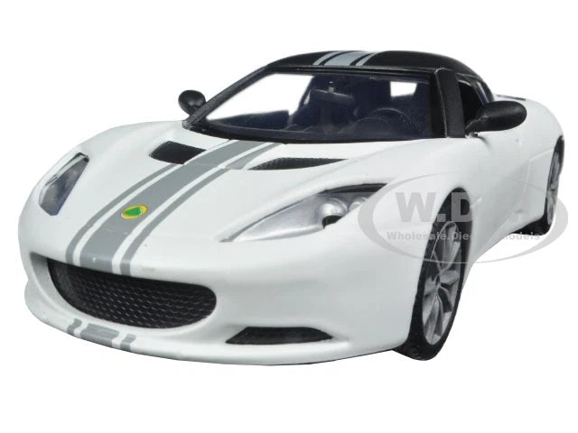 LOTUS EVORA S MATT WHITE W/GRAY STRIPES 1/24 DIECAST MODEL CAR BY MOTORMAX 79505