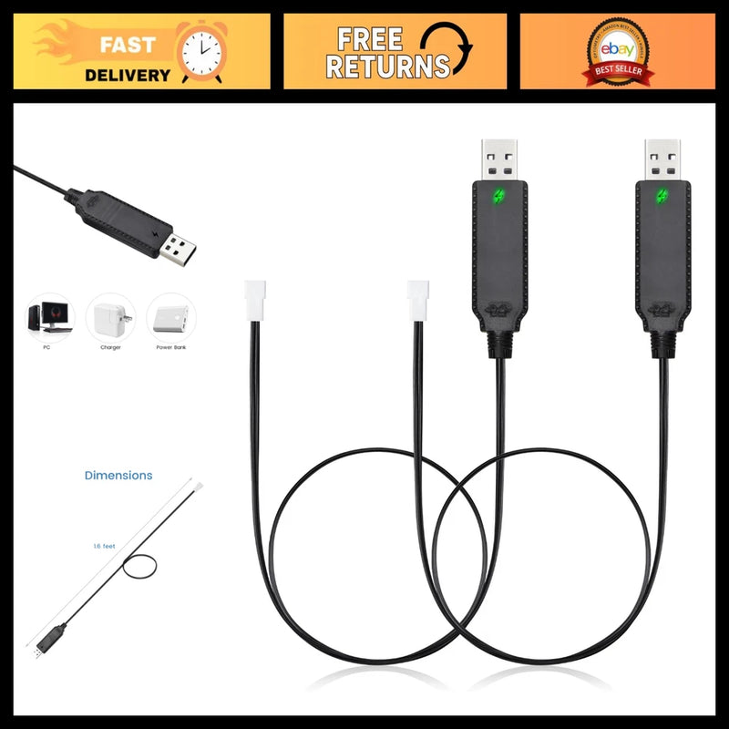 Charger Cable 2-Pack for Mario Kart RC Car Remote Control Battery Replacement Battery